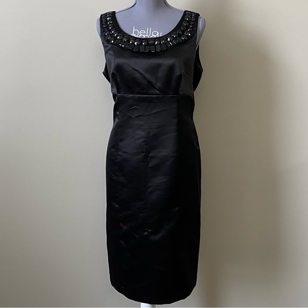 Jessica Black Beaded Neckline Sheath Dress